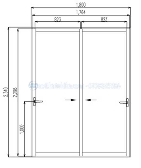 Kích thước cửa đi mở trượt 2 cánh nhôm Xingfa