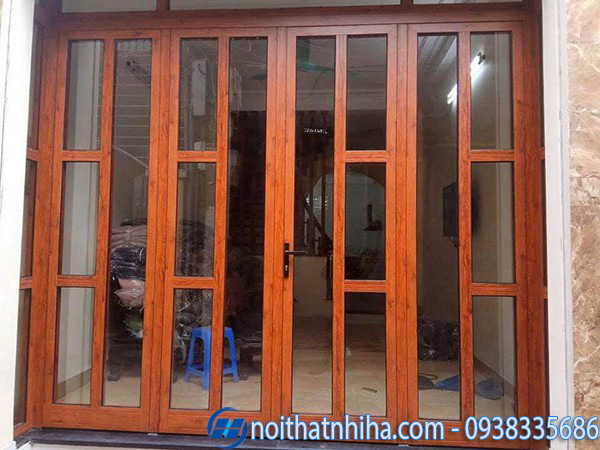 Cửa nhôm Xingfa vân gỗ chia ô