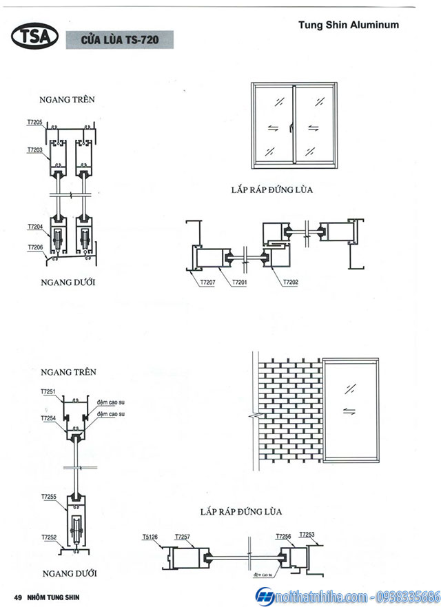 Cửa lùa TS 720 nhôm Tungshin