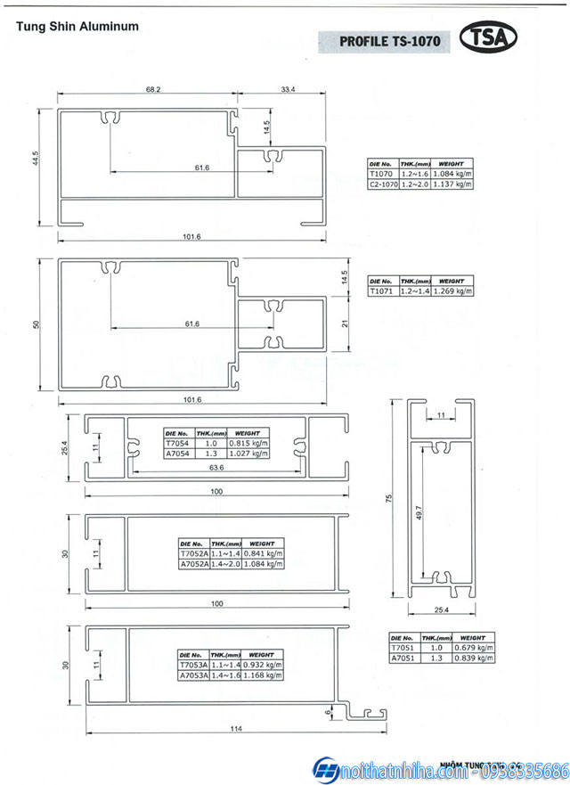 Cửa đi TS 1070 NHÔM Tungshin