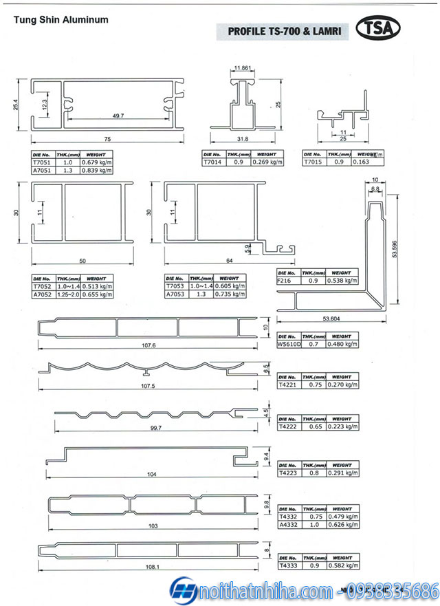 CỬA ĐI TS700 Nhôm Tungshin