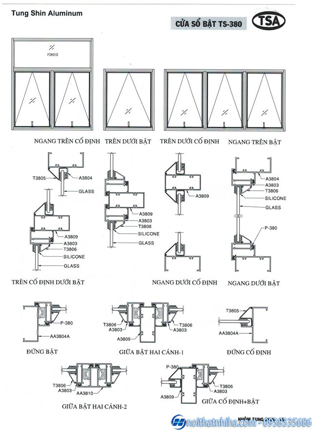 Cửa sổ mở hất TS 380 nhôm Tungshin