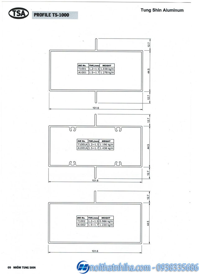 VÁCH NHÔM HỆ TS1000 - TS700