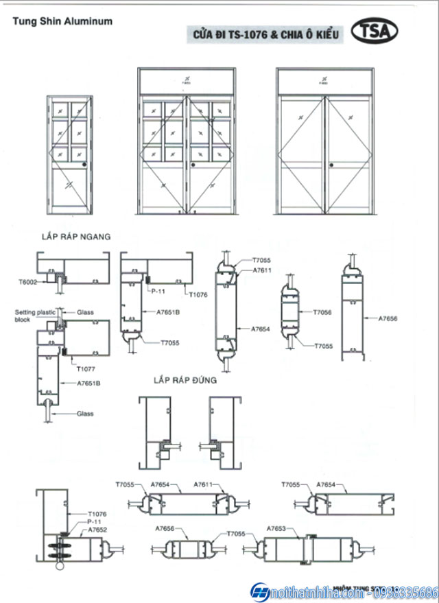 CỬA ĐI TS - 1076 & CHIA Ô