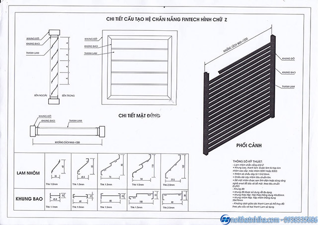 Bản vẽ cấu tạo lam nhôm chắn nắng chữ Z