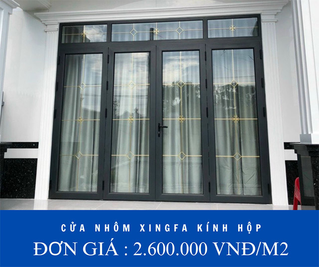 Báo giá cửa nhôm xingfa 4 cánh kính hộp nan đồng cao cấp