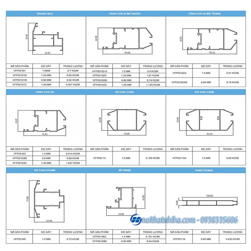 Cửa nhôm Việt Pháp hệ 55