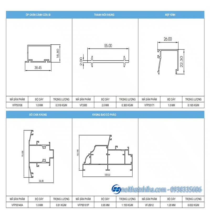 Cửa nhôm Việt Pháp hệ 55