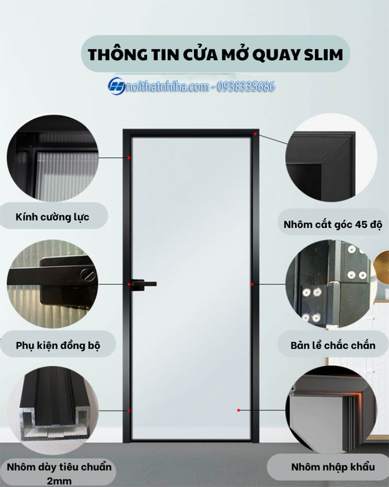 Cửa nhôm slim mở quay