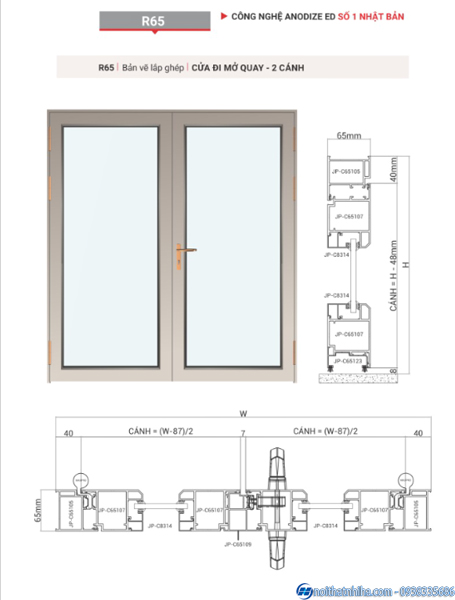 Cửa Đi Mở Quay 2 Cánh Nhôm Maxpro R65: Giải Pháp Sang Trọng và Thông Thoáng Cho Lối Vào 3 Bản Vẽ Cửa Đi Mở Quay 2 Cánh Nhôm Maxpro R65
