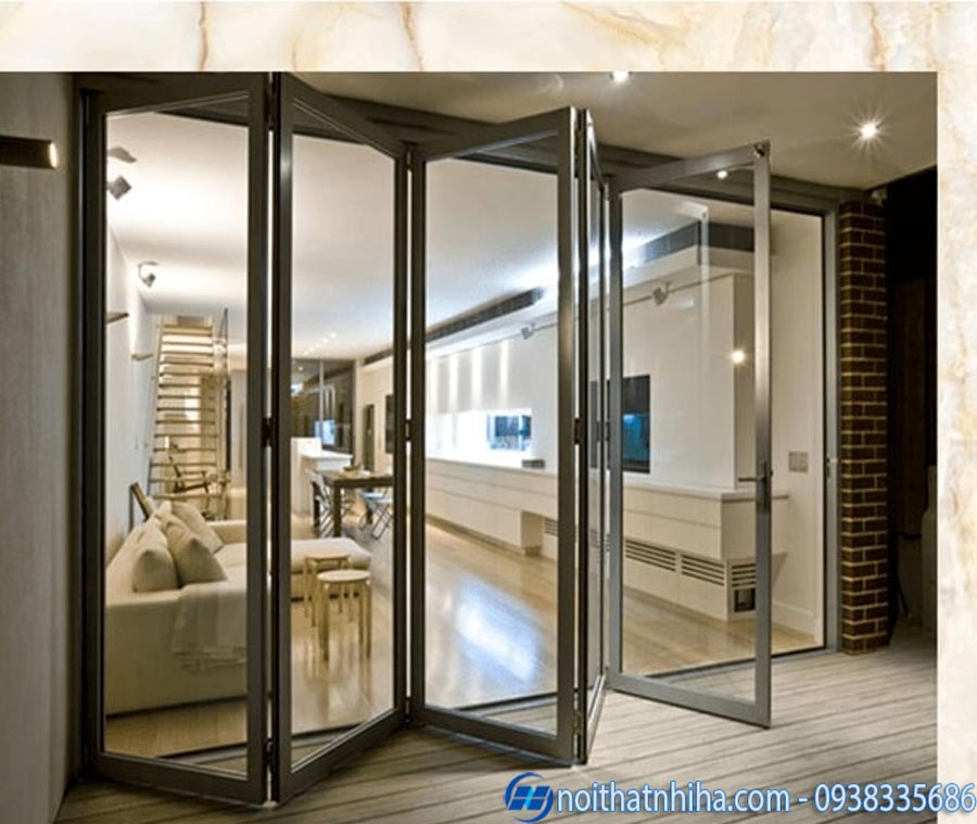 Cửa đi xếp trượt 5 cánh nhôm Xingfa 5 Mẫu cửa đi xếp trượt 5 cánh nhôm Xingfa cho phòng khách