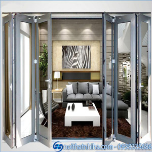 Mẫu cửa đi xếp trượt 6 cánh nhôm xingfa