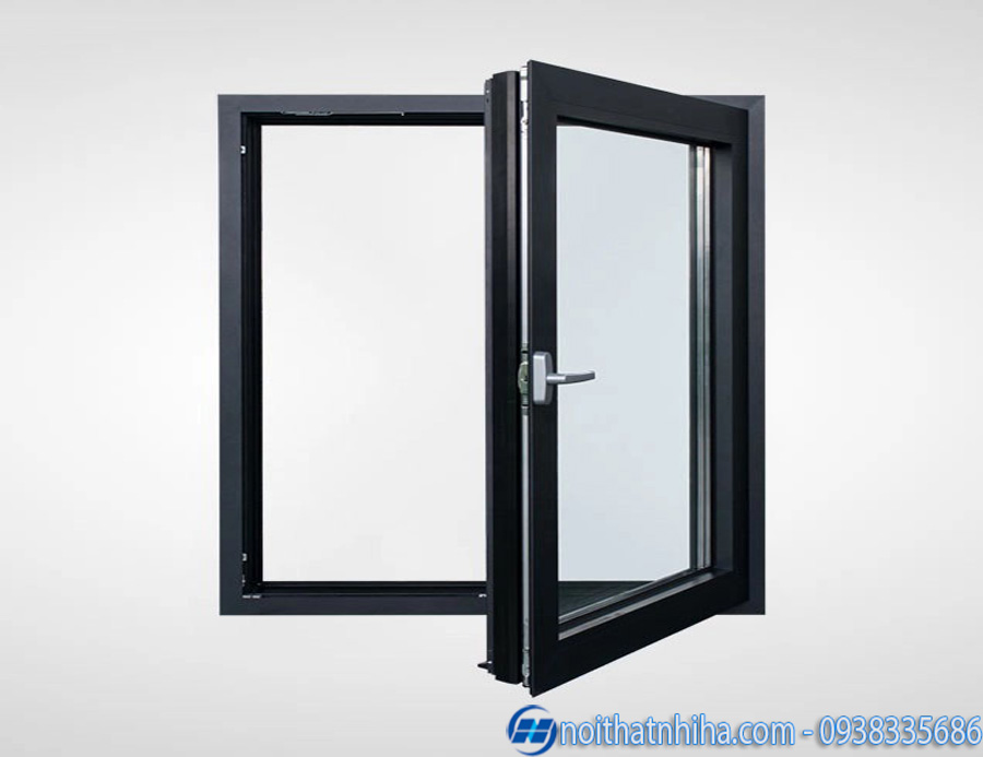 Cửa sổ mở quay 1 cánh nhôm Xingfa 5 Cửa sổ mở quay 1 cánh nhôm Xingfa màu đen