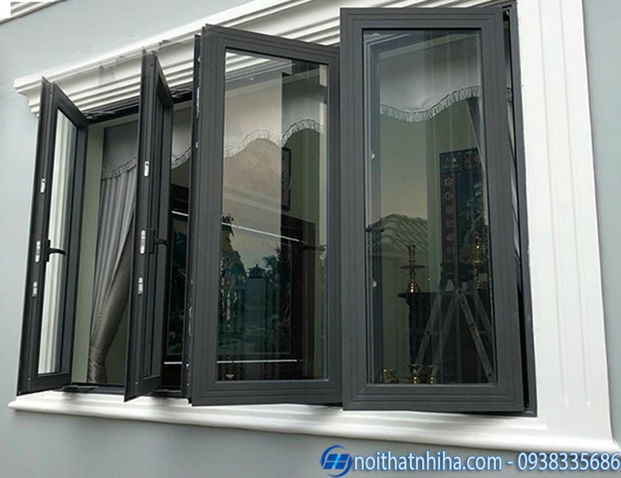 Cửa sổ mở quay 4 cánh nhôm Xingfa