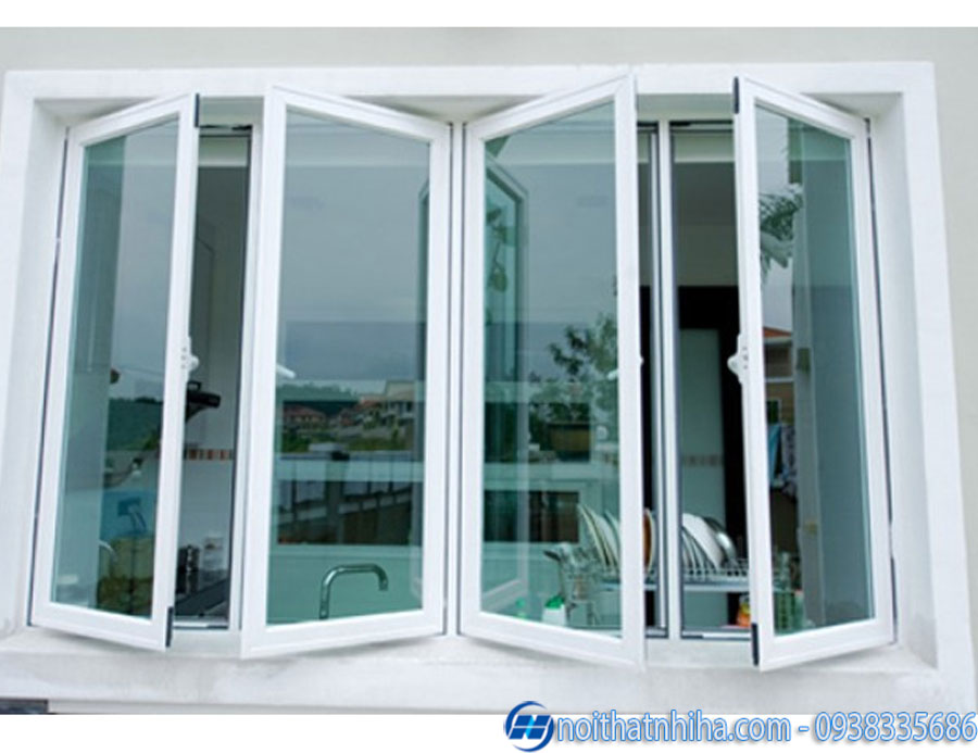 Mẫu cửa sổ mở quay 4 cánh Xingfa bản lề chữ A chắc chắn