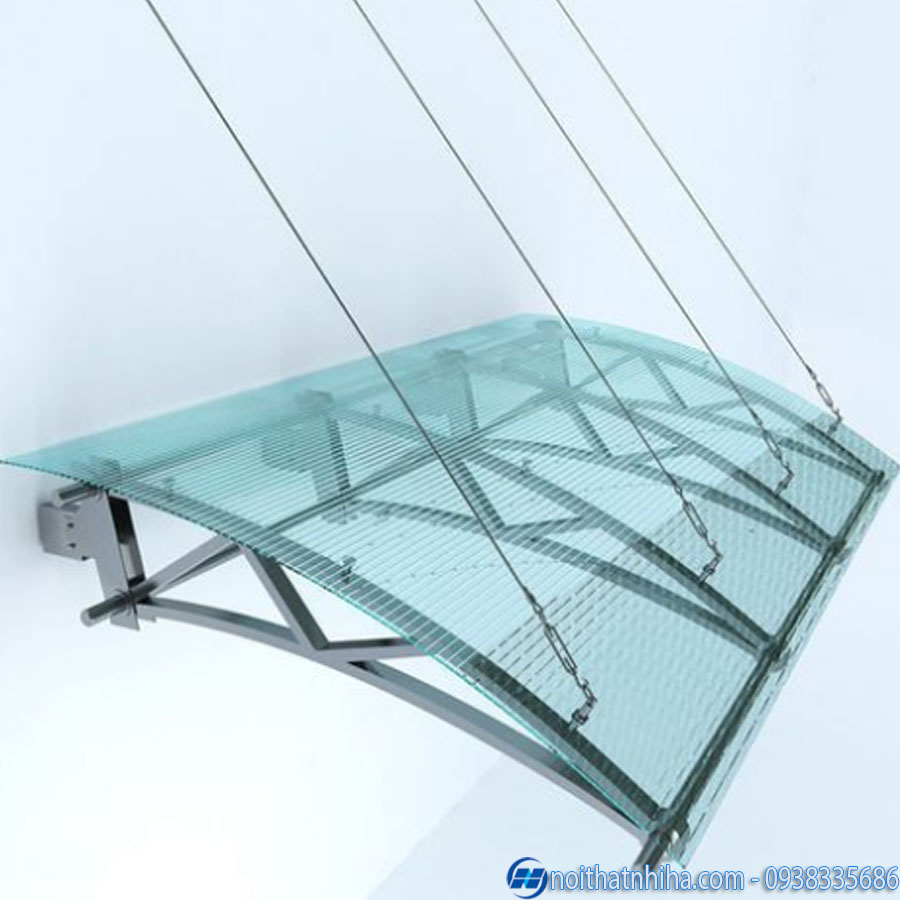 Mái kính sử dụng phụ kiện dây treo và khung đỡ inox