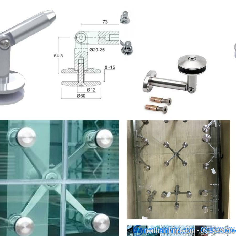 Bộ phụ kiện mái kính spider đầy đủ
